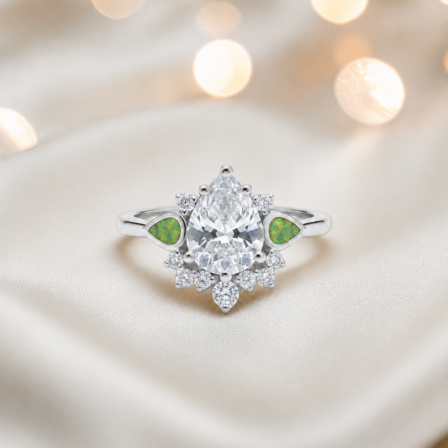 Keepsake Memorial Silver Dew Drop Ashes Ring in Fruit Green - Handcrafted in the UK