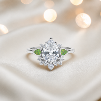 Keepsake Memorial Silver Dew Drop Ashes Ring in Fruit Green - Handcrafted in the UK