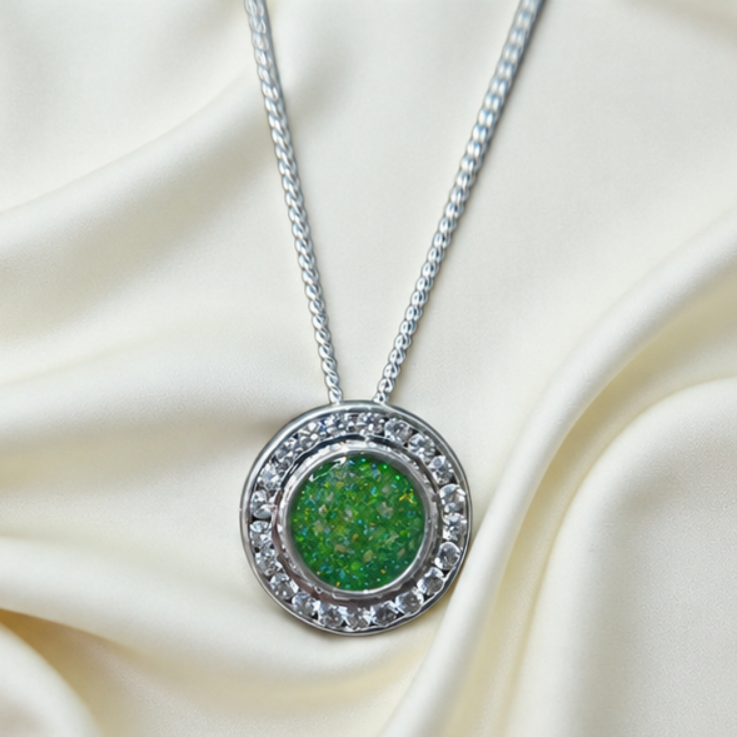 Keepsake Memorial  Silver Ladies Sparkling Round Ashes Pendant - Alderan