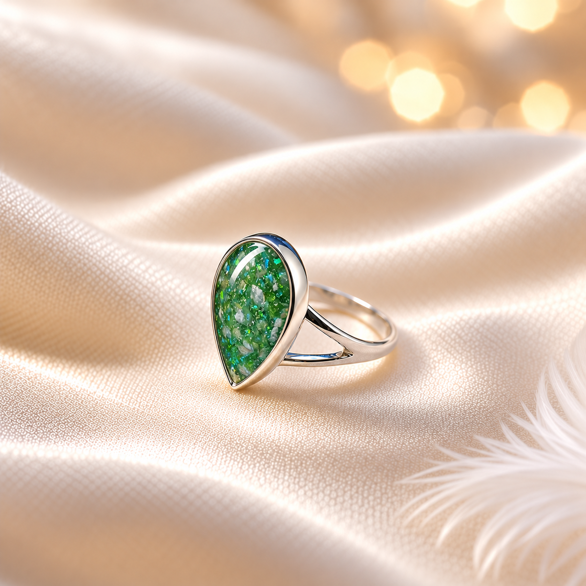 keepsake memorial silver teardrop ashes ring  Elizabeth, handcrafted in Lancashire