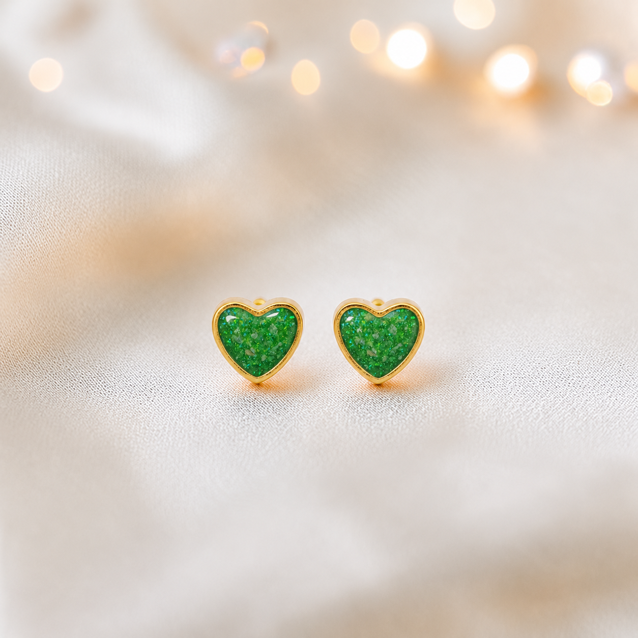 Fruit Green Eve 9ct gold heart earrings, handcrafted in Lancashire, UK – by Keepsake Memorial Jewellery