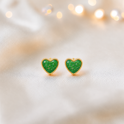 Fruit Green Eve 9ct gold heart earrings, handcrafted in Lancashire, UK – by Keepsake Memorial Jewellery