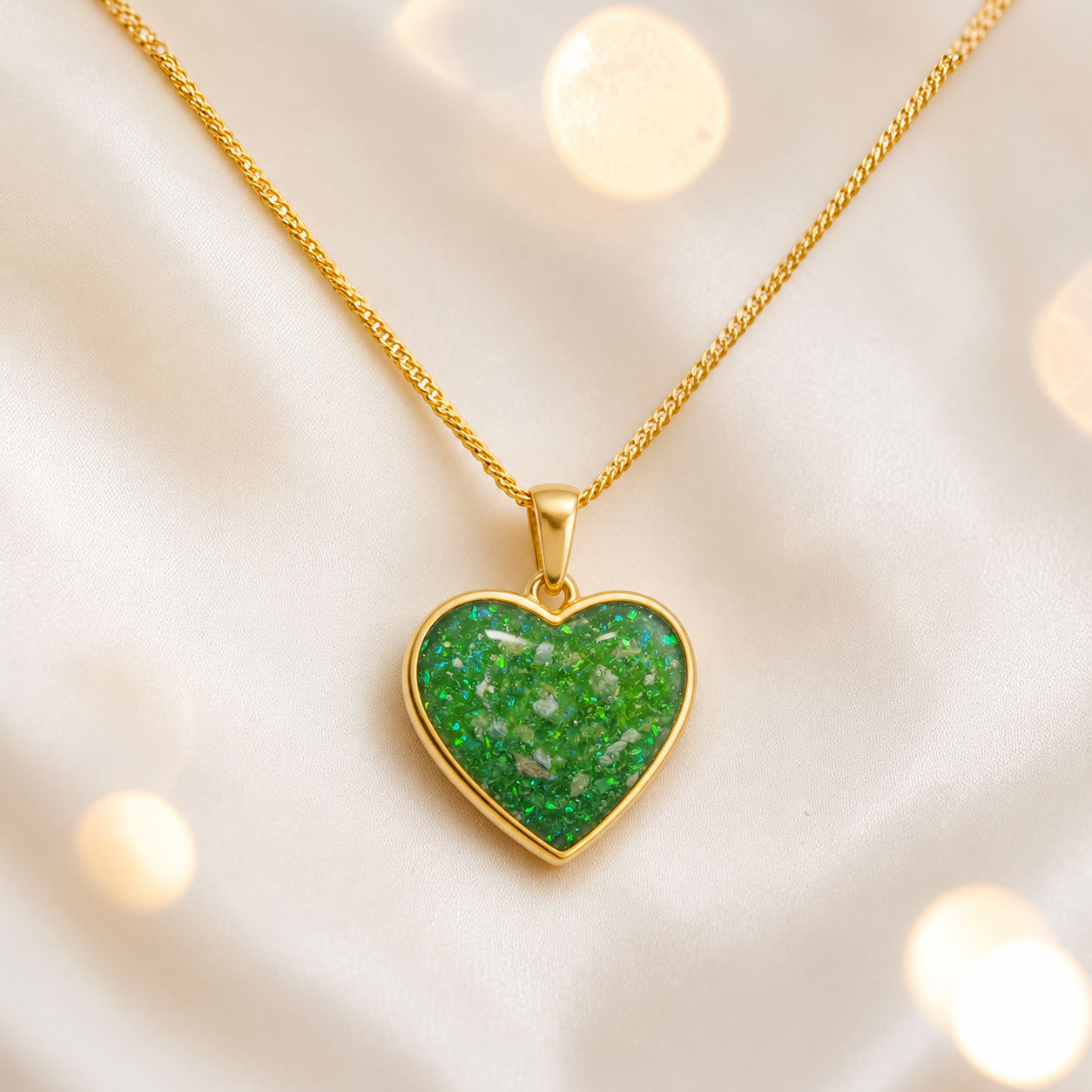 Fruit Green Golden heart 9ct gold pendant, handcrafted in Lancashire UK – by Keepsake Memorial Jewellery