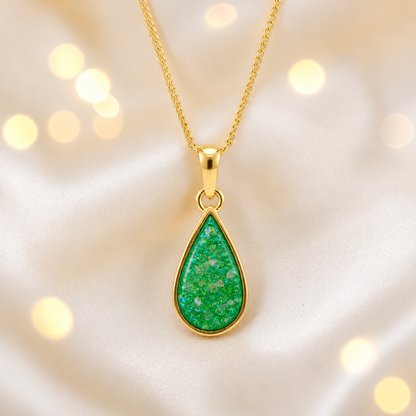 Fruit green Golden Light 9ct gold pendant, handcrafted in Lancashire UK – by Keepsake Memorial Jewellery