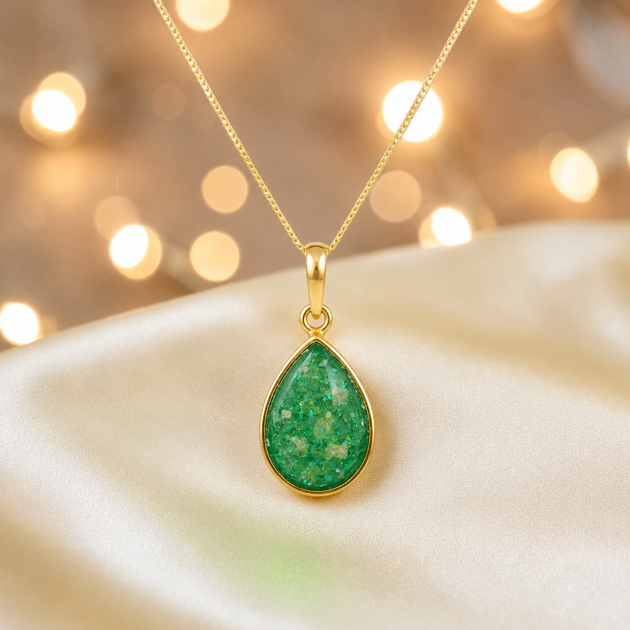 Fruit green Golden Whisper 9ct gold pendant, handcrafted in Lancashire UK – by Keepsake Memorial Jewellery