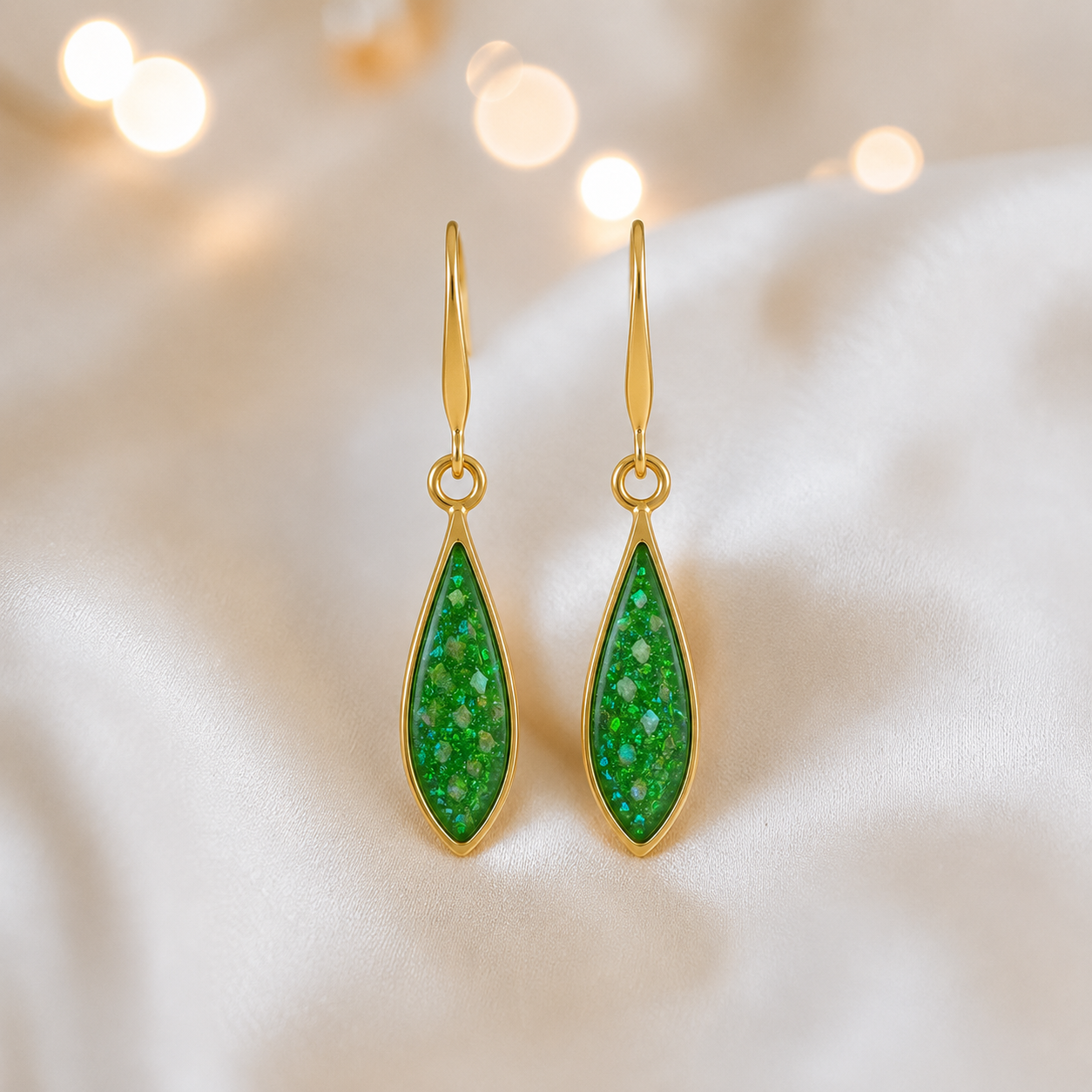 Fruit Green Luz 9ct gold tear drop earrings, handcrafted in Lancashire, UK – by Keepsake Memorial Jewellery
