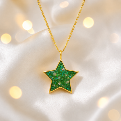 Fruit Green Merak Star 9ct gold pendant, handcrafted in Lancashire UK – by Keepsake Memorial Jewellery