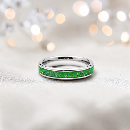 Fruit Green Ridge unisex stainless steel channel memorial ring, handcrafted in Lancashire UK by Keepsake Memorial Jewellery