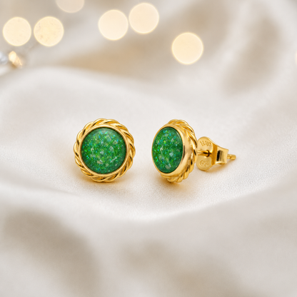 Fruit Green Tala 9ct gold flower earrings, handcrafted in Lancashire, UK – by Keepsake Memorial Jewellery
