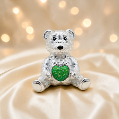Stainless steel ted memorial bear,  in fruit green, handcrafted in Lancashire UK - by Keepsake Memorial Jewellery
