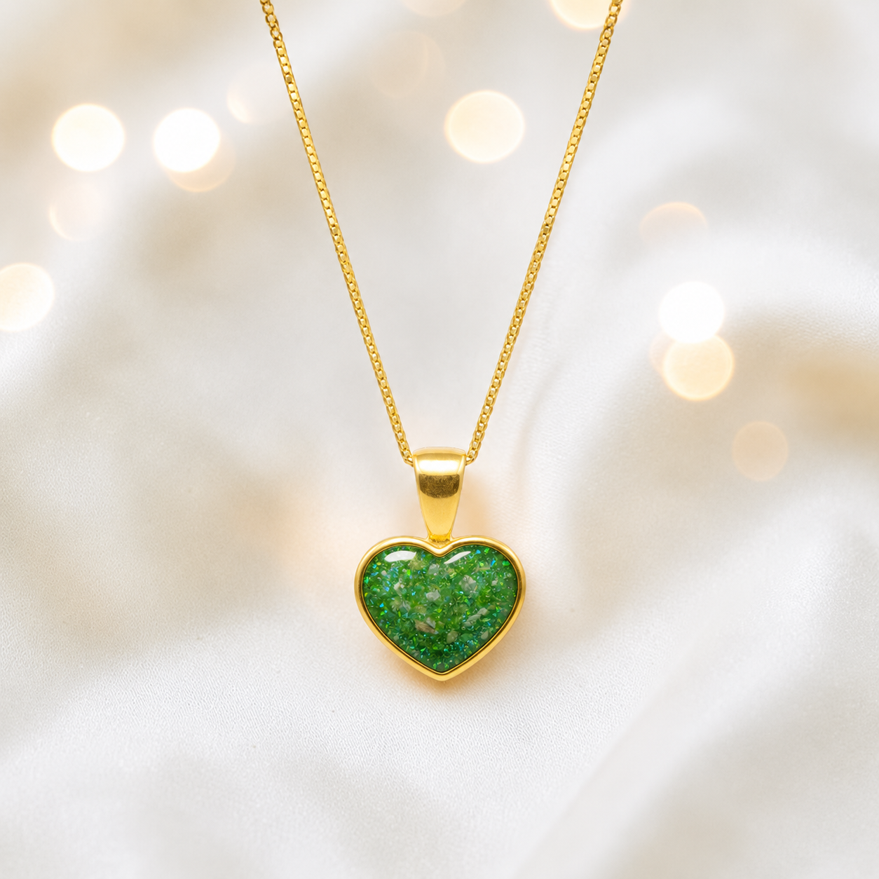 Fruit Green Treasured  heart 9ct gold pendant, handcrafted in Lancashire UK – by Keepsake Memorial Jewellery