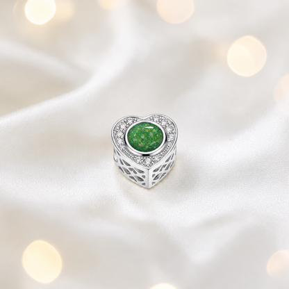 Fruit green Sterling silver heart of memories ashes memorial charm, handcrafted in Lancashire by keepsake memorial