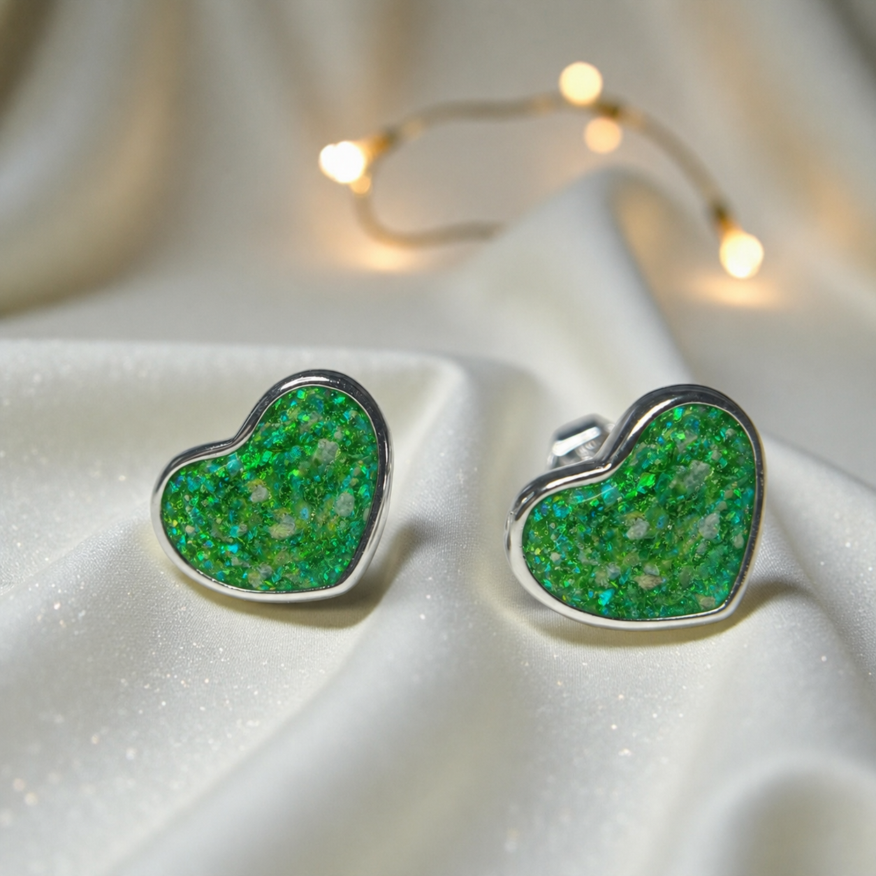 Keepsake Memorial Sterling Silver Heart Ashes Earrings Luna Grace in Fruit Green - Handcrafted in the UK