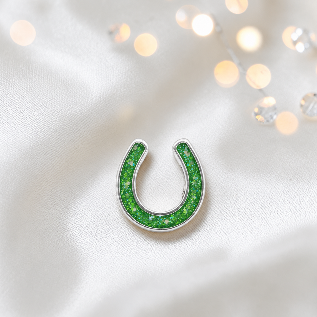 Maverick horseshoe ashes charm, in fruit green, handcrafted in Lancashire UK - by Keepsake Memorial Jewellery 