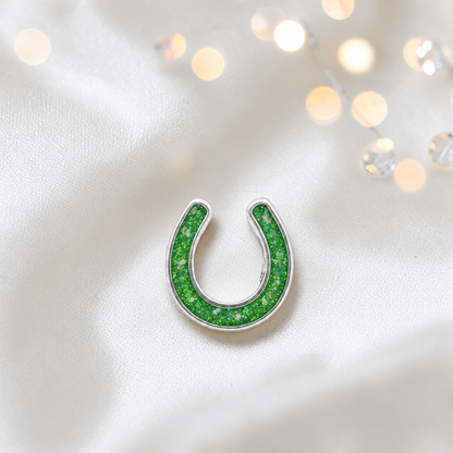 Maverick horseshoe ashes charm, in fruit green, handcrafted in Lancashire UK - by Keepsake Memorial Jewellery 