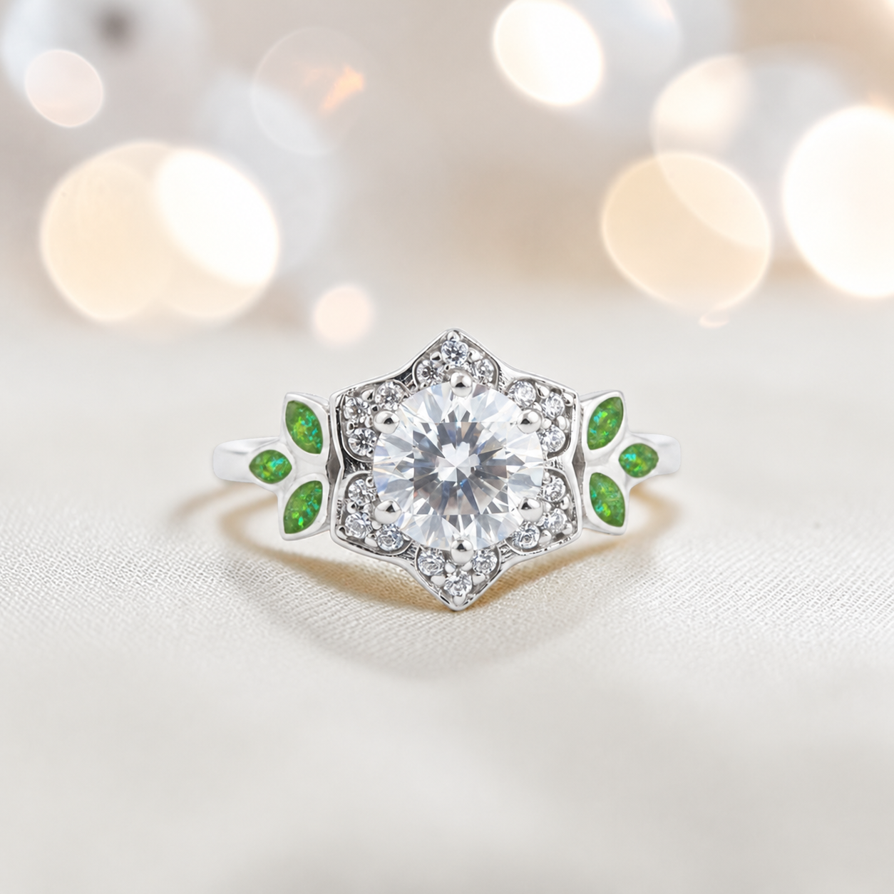 Keepsake Memorial Silver Olivia Ashes Ring in fruit green - Handcrafted in the UK