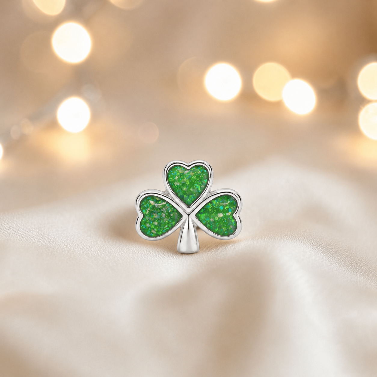 Fruit green sterling silver shamrock ashes memorial charm, handcrafted in Lancashire by keepsake memorial