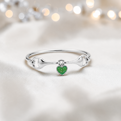 Silver Rocket snaffle bit ashes bangle in fruit green,  handcrafted in Lancashire UK - by Keepsake Memorial Jewellery