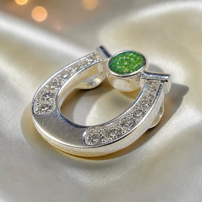 Sparkle horseshoe ashes pendant in fruit green,  handcrafted in Lancashire UK - by Keepsake Memorial Jewellery