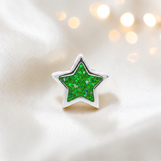 Fruit green sterling silver star ashes memorial charm, handcrafted in Lancashire by keepsake memorial