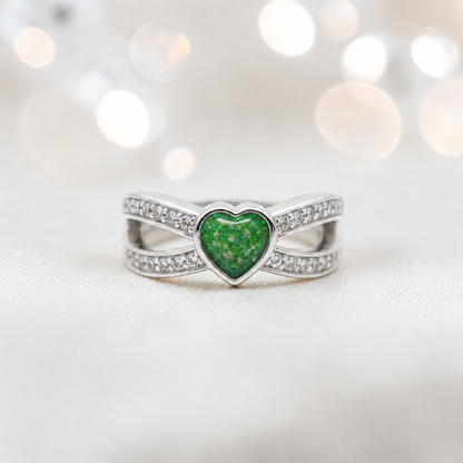 Keepsake Memorial Silver Stella Ashes Ring in fruit green - Handcrafted in the UK