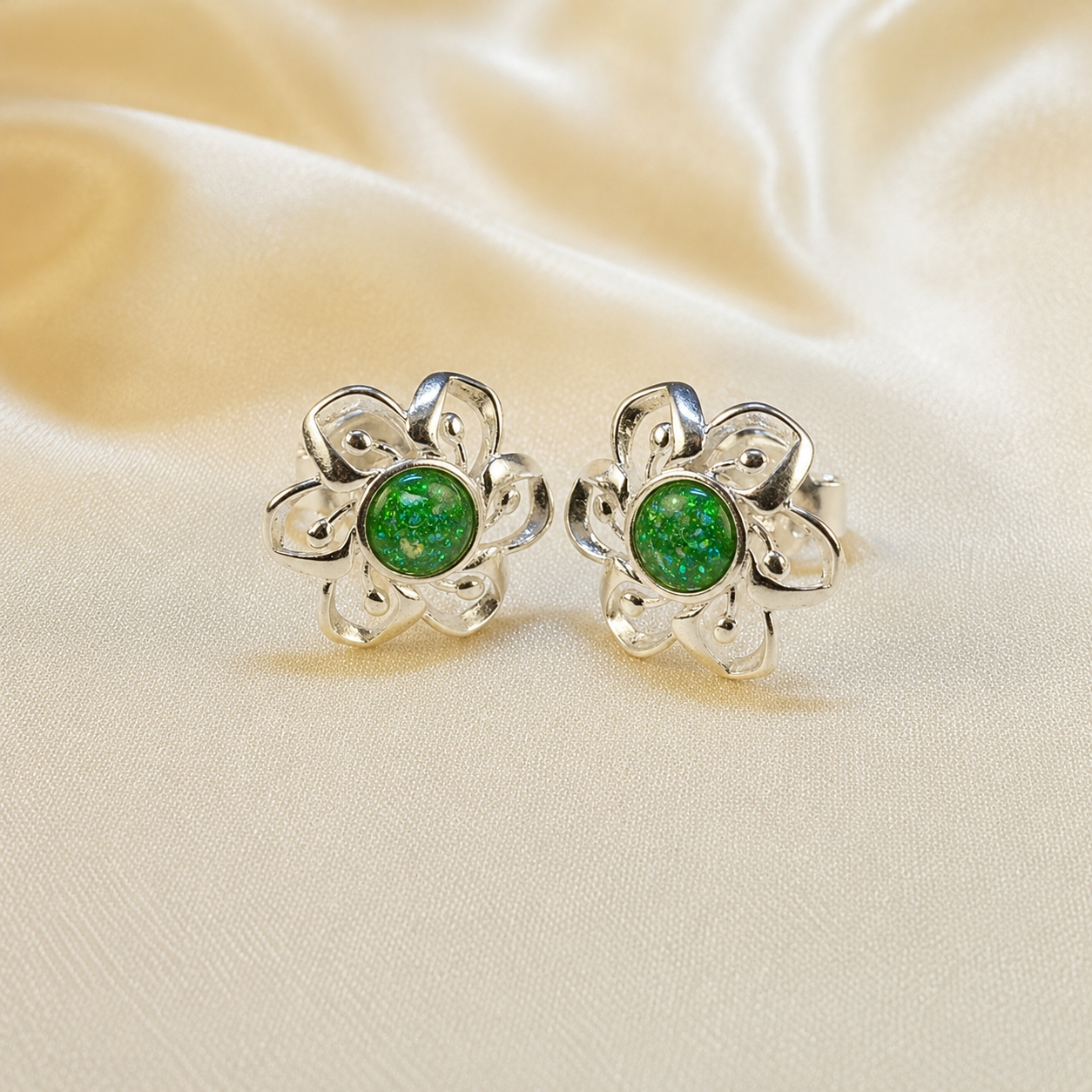 Keepsake Memorial Sterling Silver Ladies Ashes Earrings - Velour Flowers