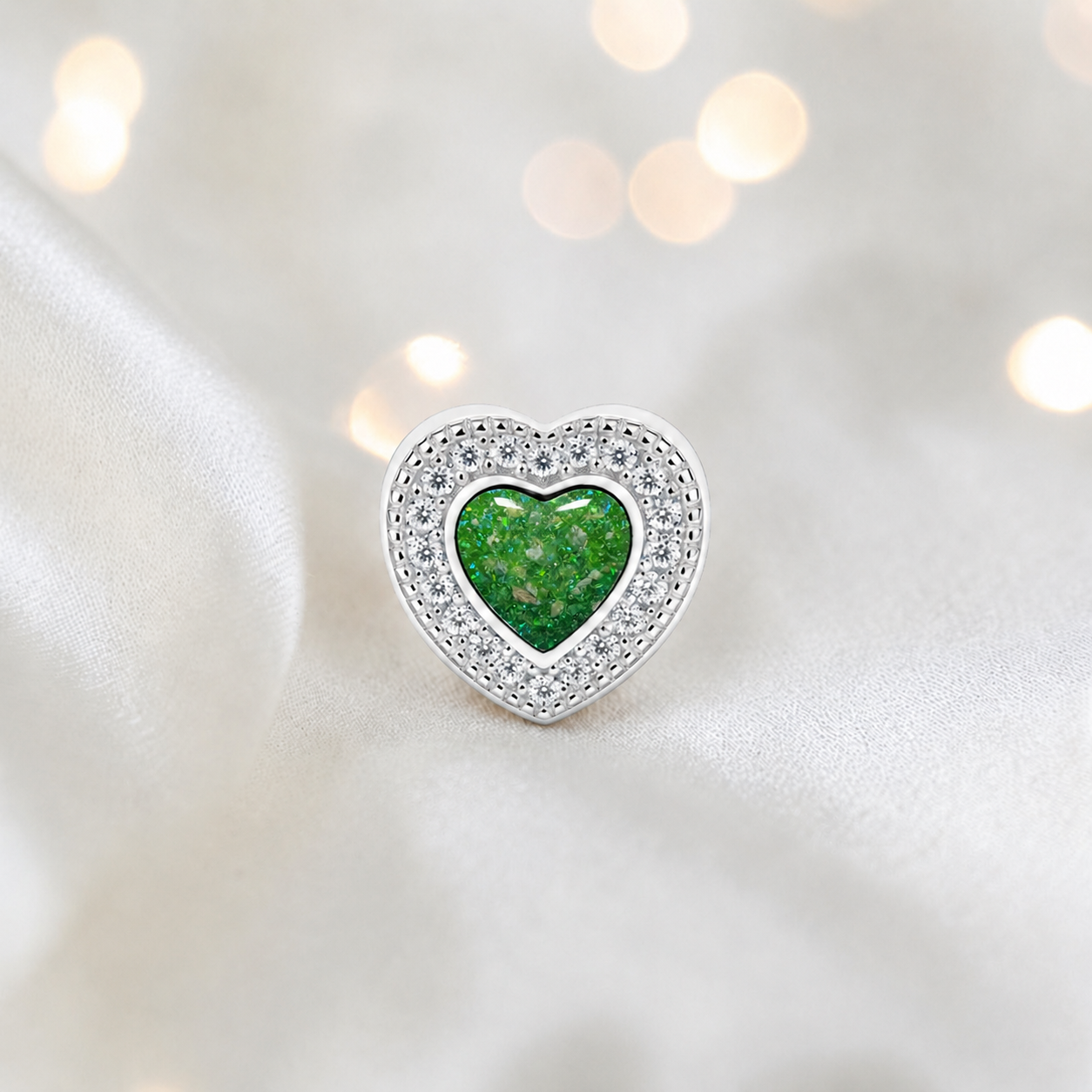 Fruit green sterling silver whispers of love  ashes memorial charm, handcrafted in Lancashire by keepsake memorial