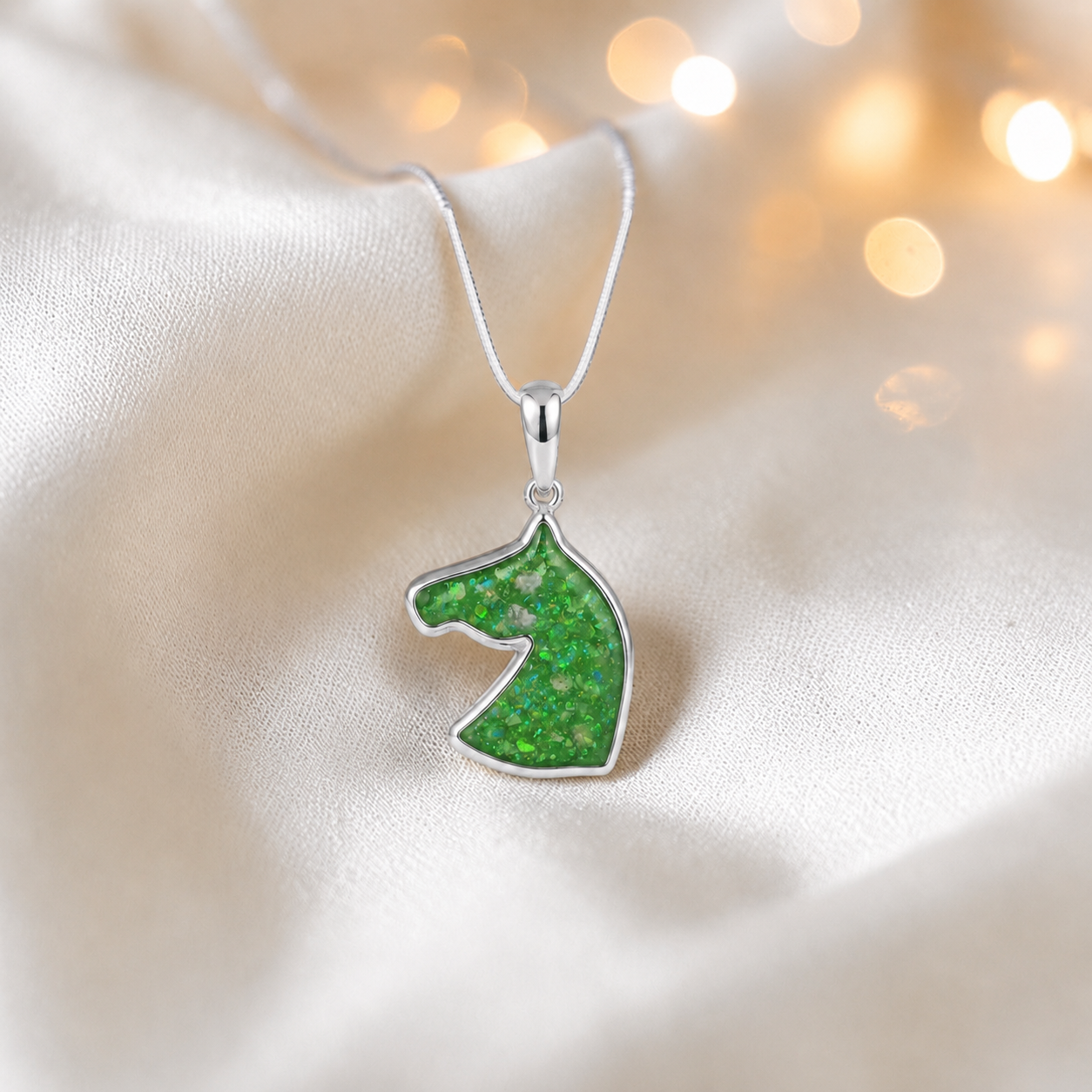 Willow horse head ashes pendant in fruit green , handcrafted in Lancashire UK - by Keepsake Memorial Jewellery