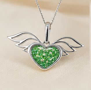 Keepsake Memorial Silver Ladies Winged Heart Ashes Pendant - Sirius