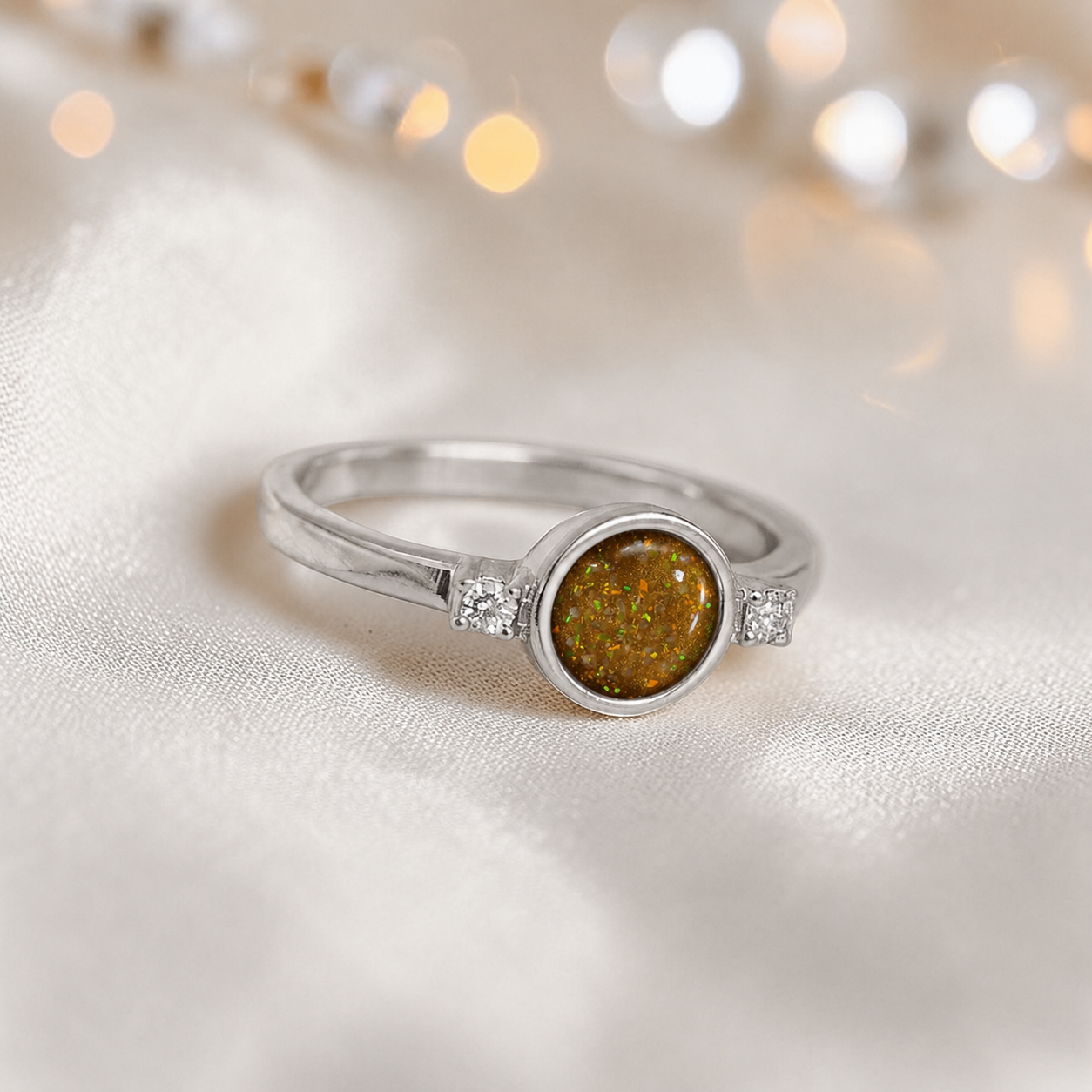 Keepsake Memorial Silver Azrael Ashes Ring in Gold Olive  - Handcrafted in the UK