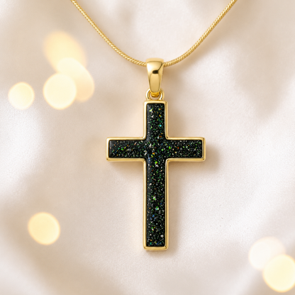 Black Flame Eternal Cross 9ct gold pendant, handcrafted in Lancashire UK – by Keepsake Memorial Jewellery
