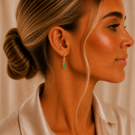 Fruit Green Calla 9ct gold drop memorial earrings, handcrafted in Lancashire, UK – by Keepsake Memorial Jewellery