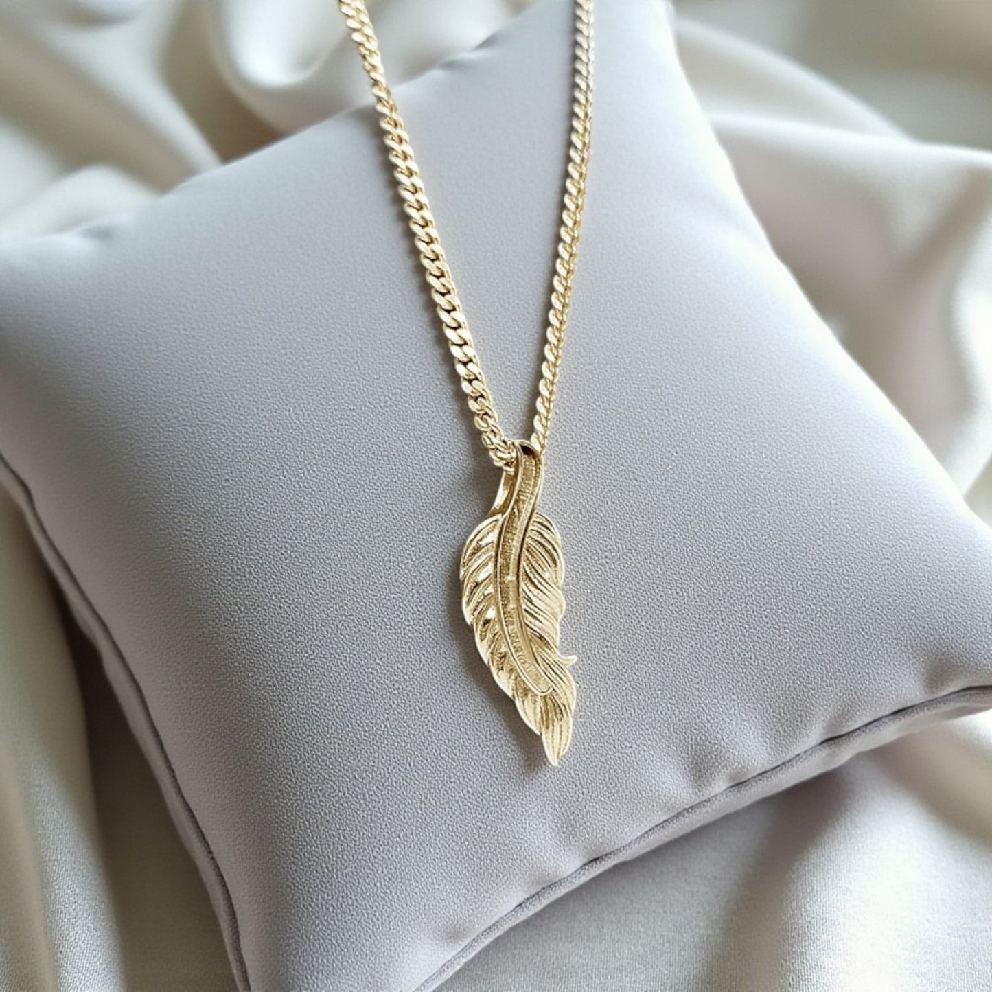 9ct gold feather ashes keepsake pendant, handcrafted in Lancashire, UK