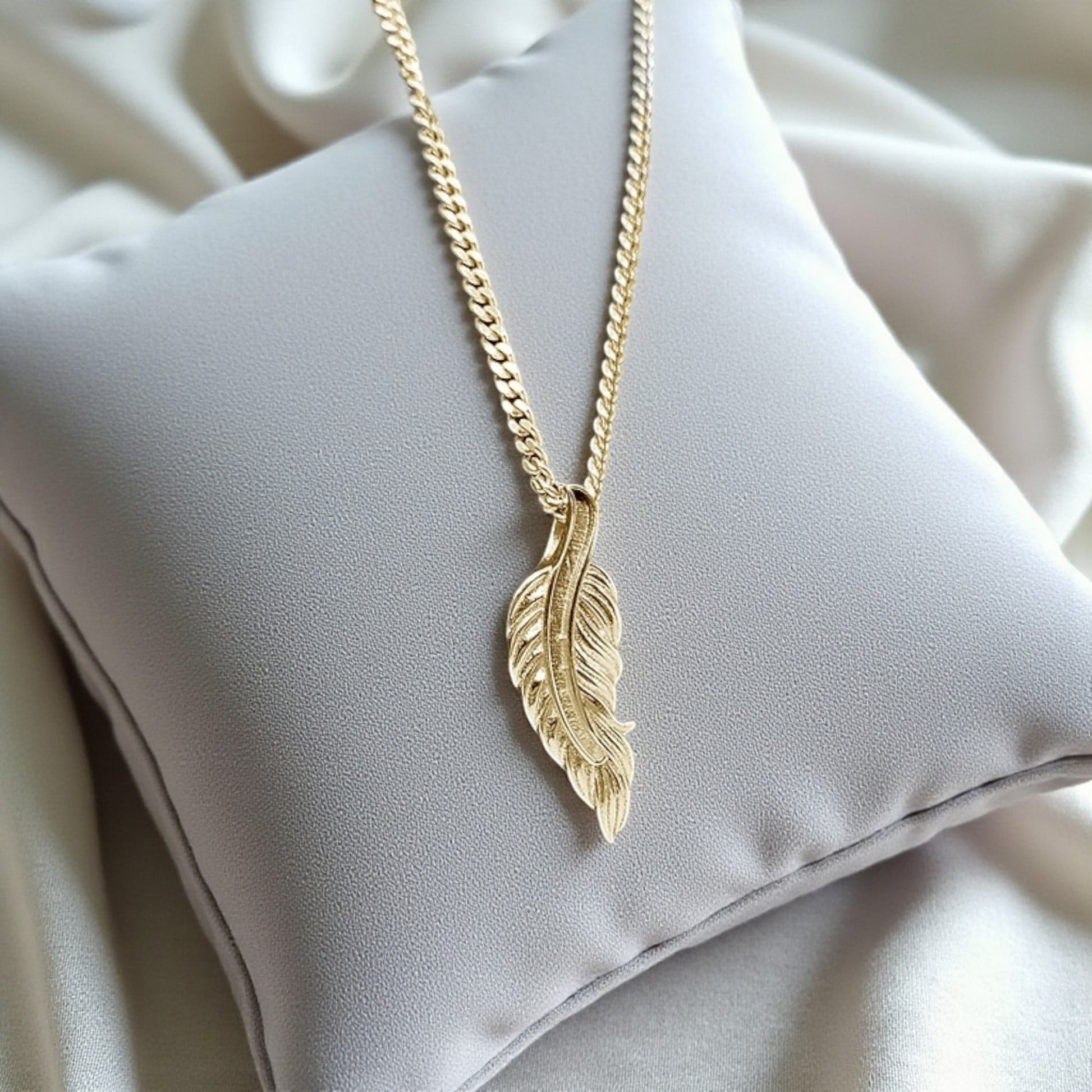 9ct gold feather ashes keepsake pendant, handcrafted in Lancashire, UK
