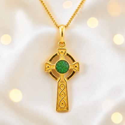 Fruit Green Claddagh Cross 9ct gold pendant, handcrafted in Lancashire UK – by Keepsake Memorial Jewellery