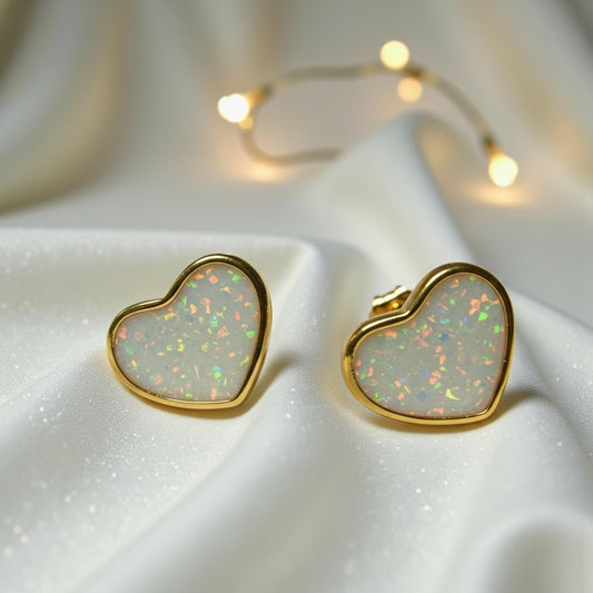 9ct gold heart stud earrings, handcrafted in lancashire, uk