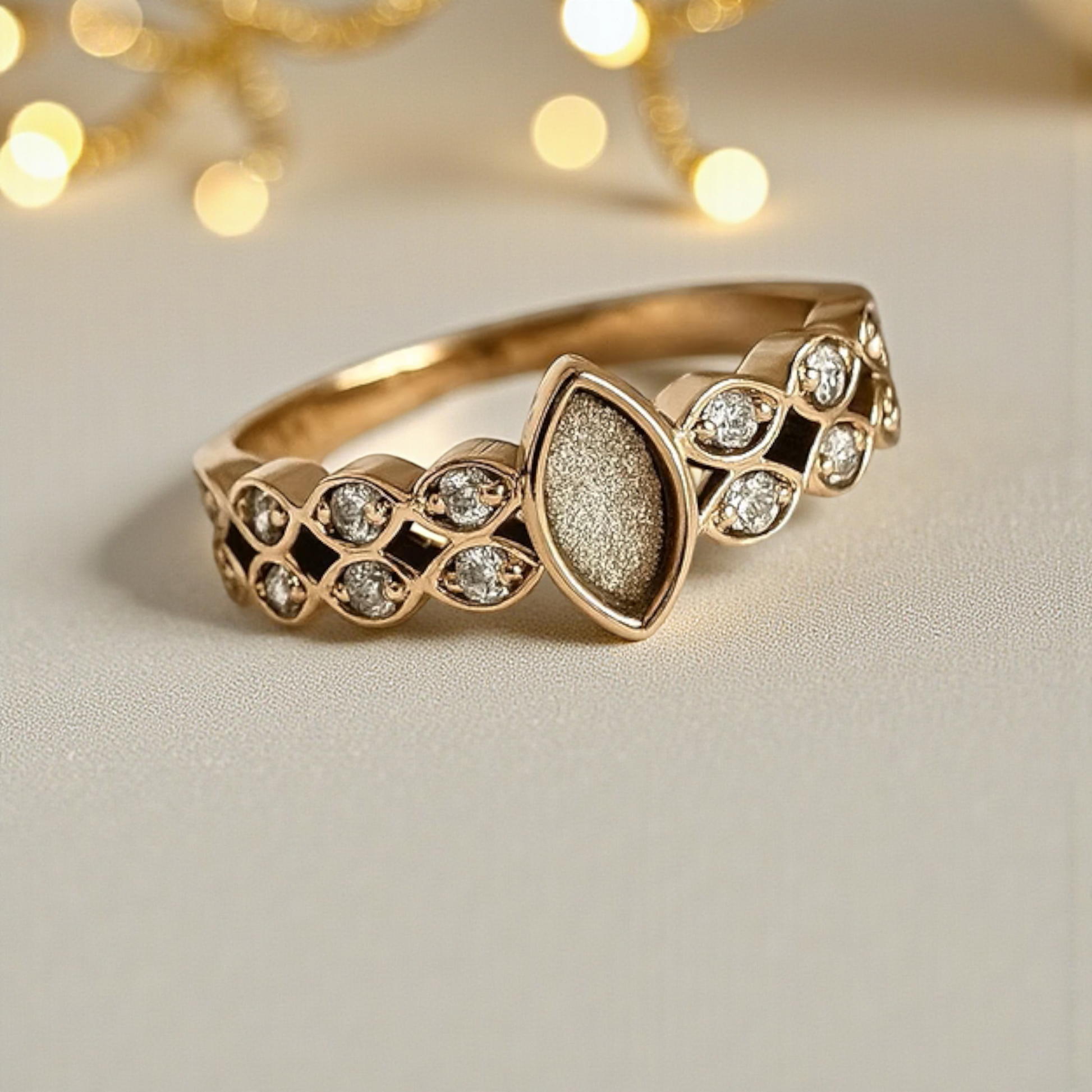 9ct gold memorial ring, with crystals, handcrafted in Lancashire, uk