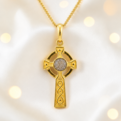 Natural Ash Claddagh Cross 9ct gold pendant, handcrafted in Lancashire UK – by Keepsake Memorial Jewellery