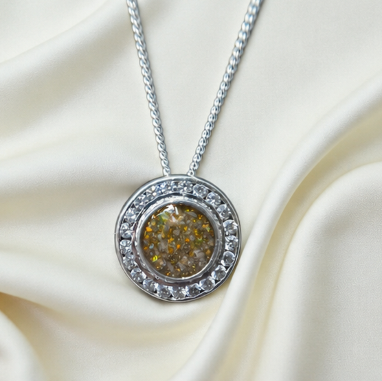 Keepsake Memorial  Silver Ladies Sparkling Round Ashes Pendant - Alderan