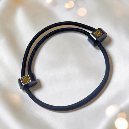 Gold olive Atlas men's stainless steel and cord memorial bracelet , handcrafted in Lancashire UK by Keepsake Memorial Jewellery