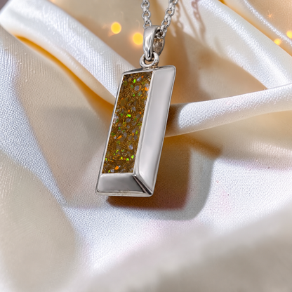 Gold Olive Bastion men's sterling silver 3D bar memorial pendant, handcrafted in Lancashire UK by Keepsake Memorial Jewellery