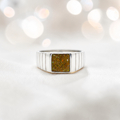 Gold Olive  Echo men's sterling silver memorial signet ring, handcrafted in Lancashire UK by Keepsake Memorial Jewellery