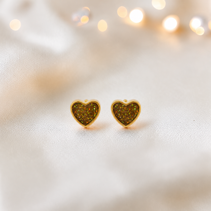 Gold Olive Eve 9ct gold heart earrings, handcrafted in Lancashire, UK – by Keepsake Memorial Jewellery