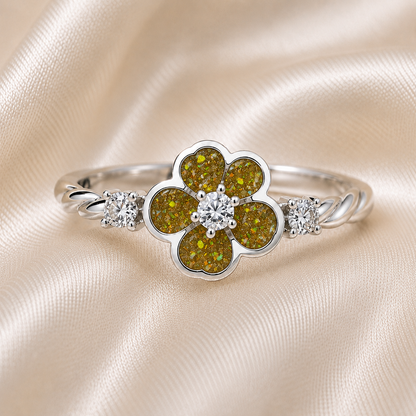 Gold Olive Forget Me Not memorial ring in 925 sterling silver – Keepsake Memorial Jewellery