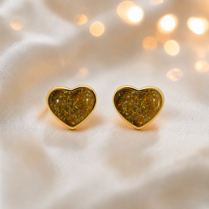 Gold Olive Helene 9ct gold heart earrings, handcrafted in Lancashire, UK – by Keepsake Memorial Jewellery