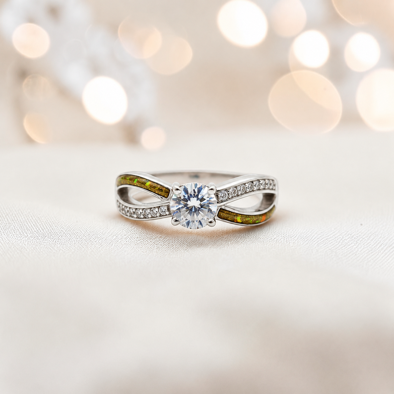 Keepsake Memorial Silver Infinity Ashes Ring in gold olive  - Handcrafted in the UK 