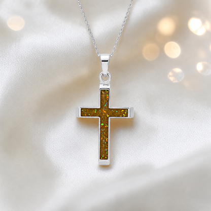 Gold olive Legacy men's sterling silver 3D cross memorial pendant, 29mm, handcrafted in Lancashire UK by Keepsake Memorial Jewellery