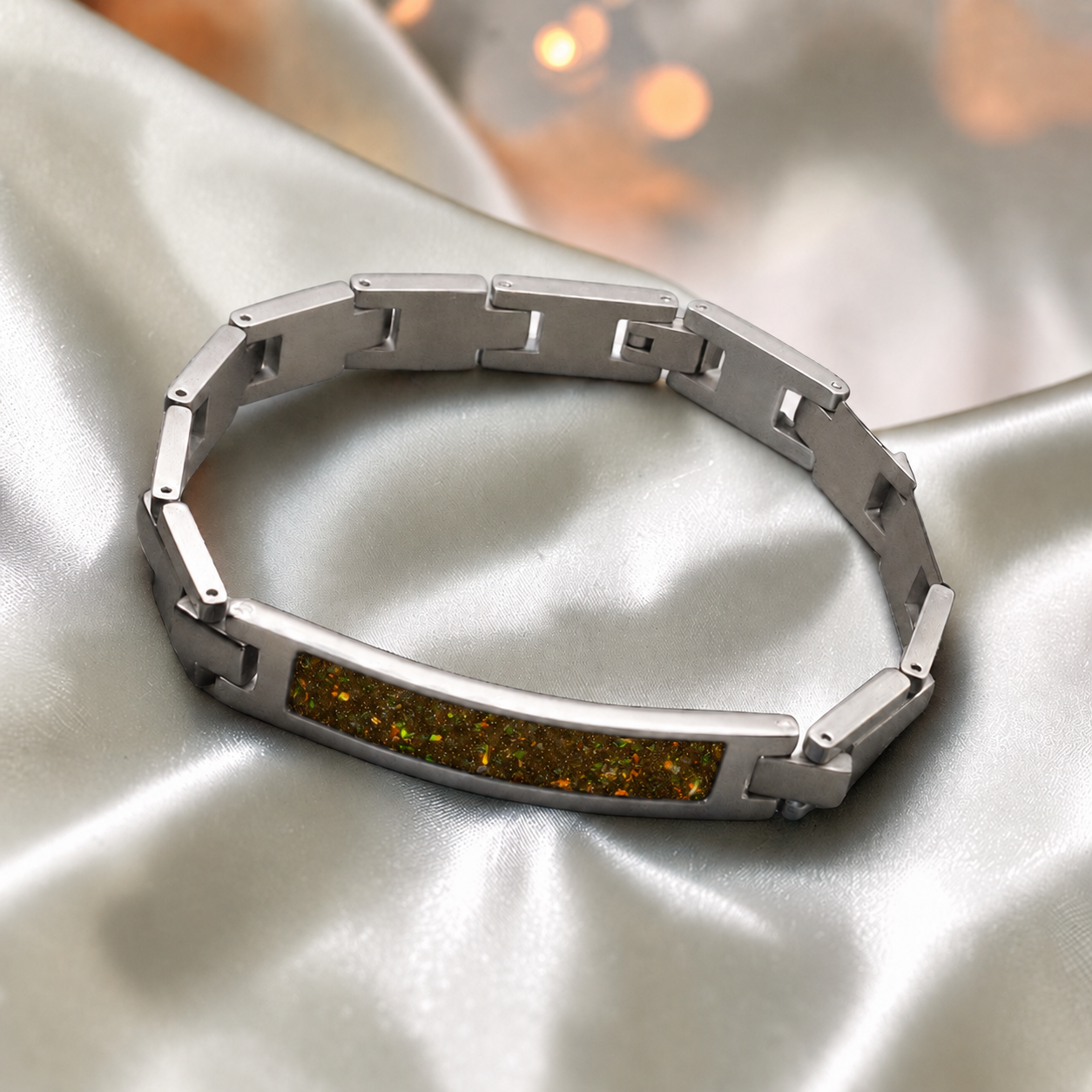 Gold olive stainless steel link ID memorial ashes bracelet – Keepsake Memorial Jewellery