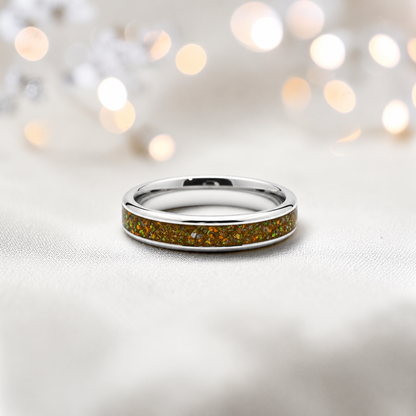 Gold Olive Ridge unisex stainless steel channel memorial ring, handcrafted in Lancashire UK by Keepsake Memorial Jewellery