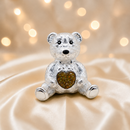 Stainless steel ted memorial bear,  in gold olive, handcrafted in Lancashire UK - by Keepsake Memorial Jewellery